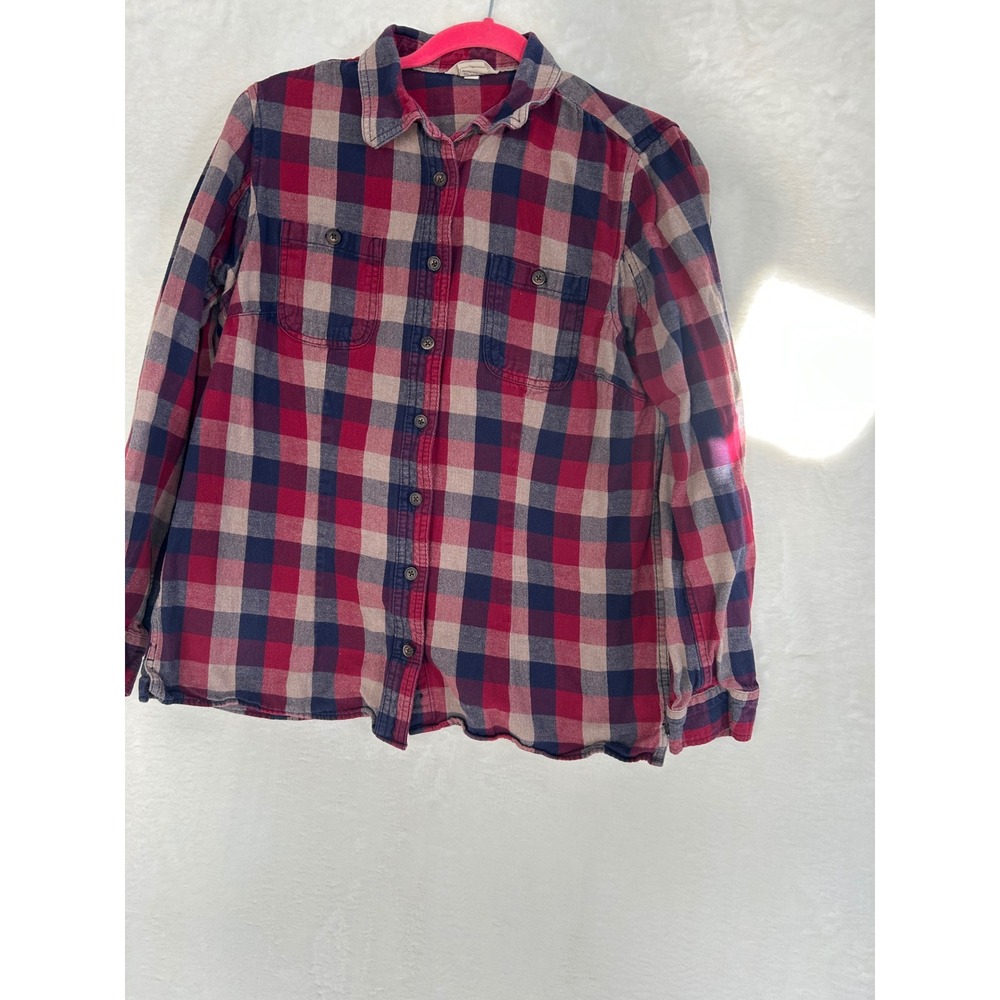 Duluth Trading Co‎ Flannel Shirt Womens Medium Plaid Red Blue Cotton Button Down